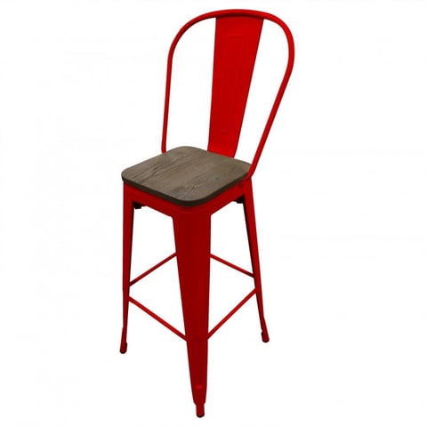 Tododescuento - Pack 4 Pisos Tolix 77 Cm Rojo Mate Asiento Madera, Bar