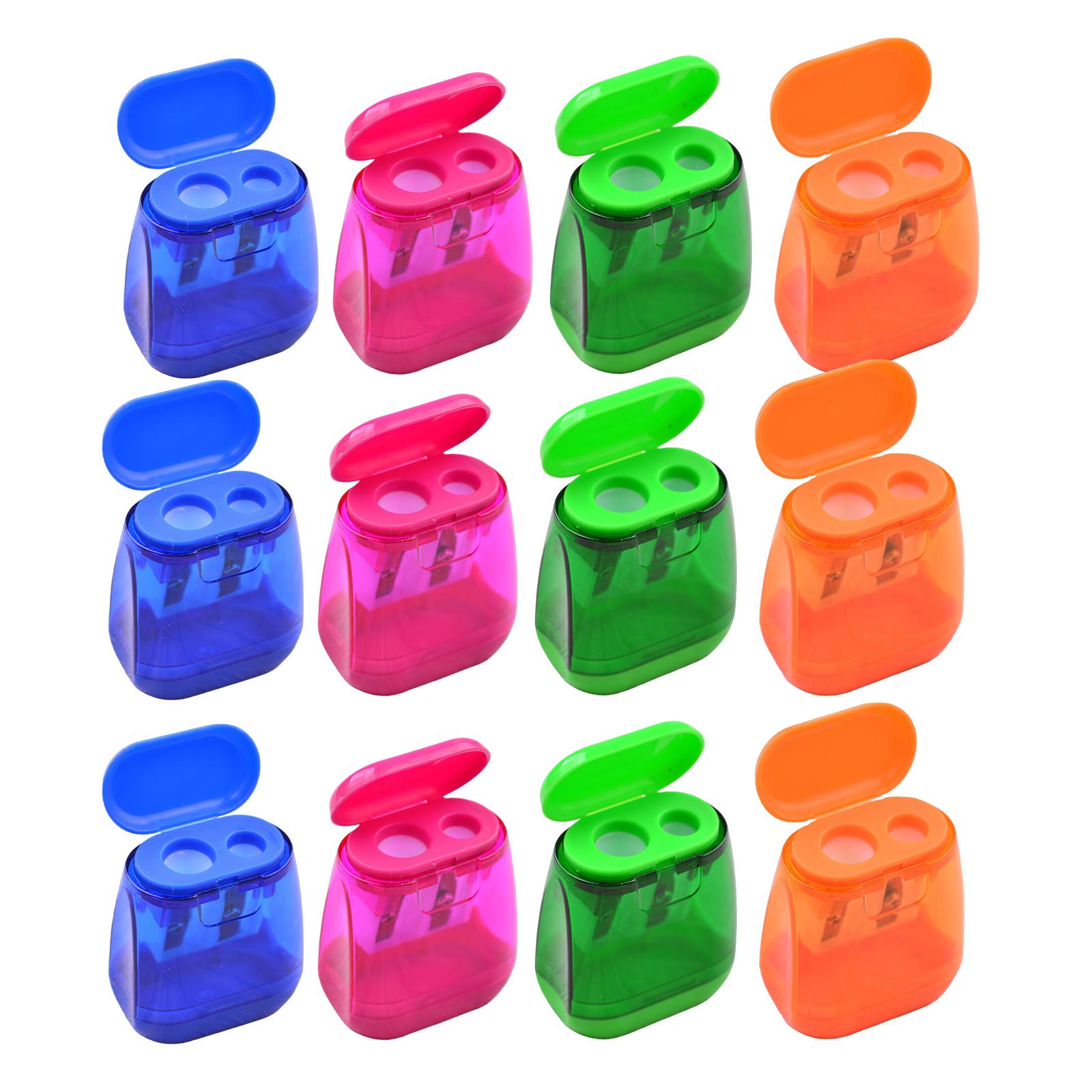 Bothyi - Sacapuntas De Doble Agujero De 12 Piezas Con Tapa Para Arte De Dibujo En El Hogar