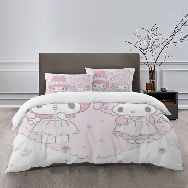 My Melody Bedding Sets Bed Cartoon Duvet Cover Lightweight 3 Piece Bet Sets for Kids Boys Girls