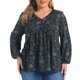 thumbnail image 1 of GRACIA Y GRANDEZA Blusas de Talla Grande para Mujer con Estampado Floral Cuello en V Mangas de Linterna Cuello Redondo Tejido Casual Suelto Tops Babydoll 1X Negro, 1 of 7