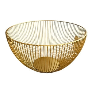 Diorama - Frutero Canasta Centro De Mesa Decorativo Redondo Dorado 25 X 14Cm