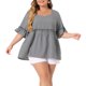 thumbnail image 1 of Blusa de Talla Grande para Mujer de Agnes Orinda con Manga Corta, Escote Corazón, Cuadros y Peplum 1X Negro, 1 of 5