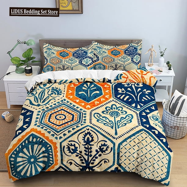 v1144 Bed Sheets Ethnic Mandala Duvet Cover Set Quilt Set Abstract Art King Queen Full Size Polyester Bedding Set For Boys Girls Kids 3-Piece Bedding Set (1 Duvet Cover + 2 Pillow Shams) Bed Sheets ju