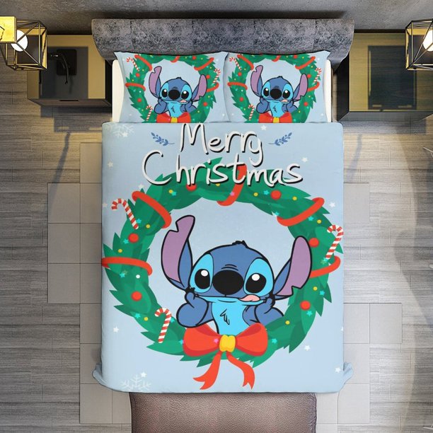Merry Christmas Stitch Wreath 3 Pieces Duvet Cover Set Full Size Super Soft Fade Resistant Microfiber