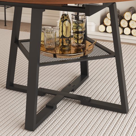 M&Ms - 47 Inch Extendable Round Dining Table For 4-8 With Storage, Walnut Finish Circle Dining Table With Metal Frame & Thickened Top, Multi-Functional Kitchen & Living Room Table