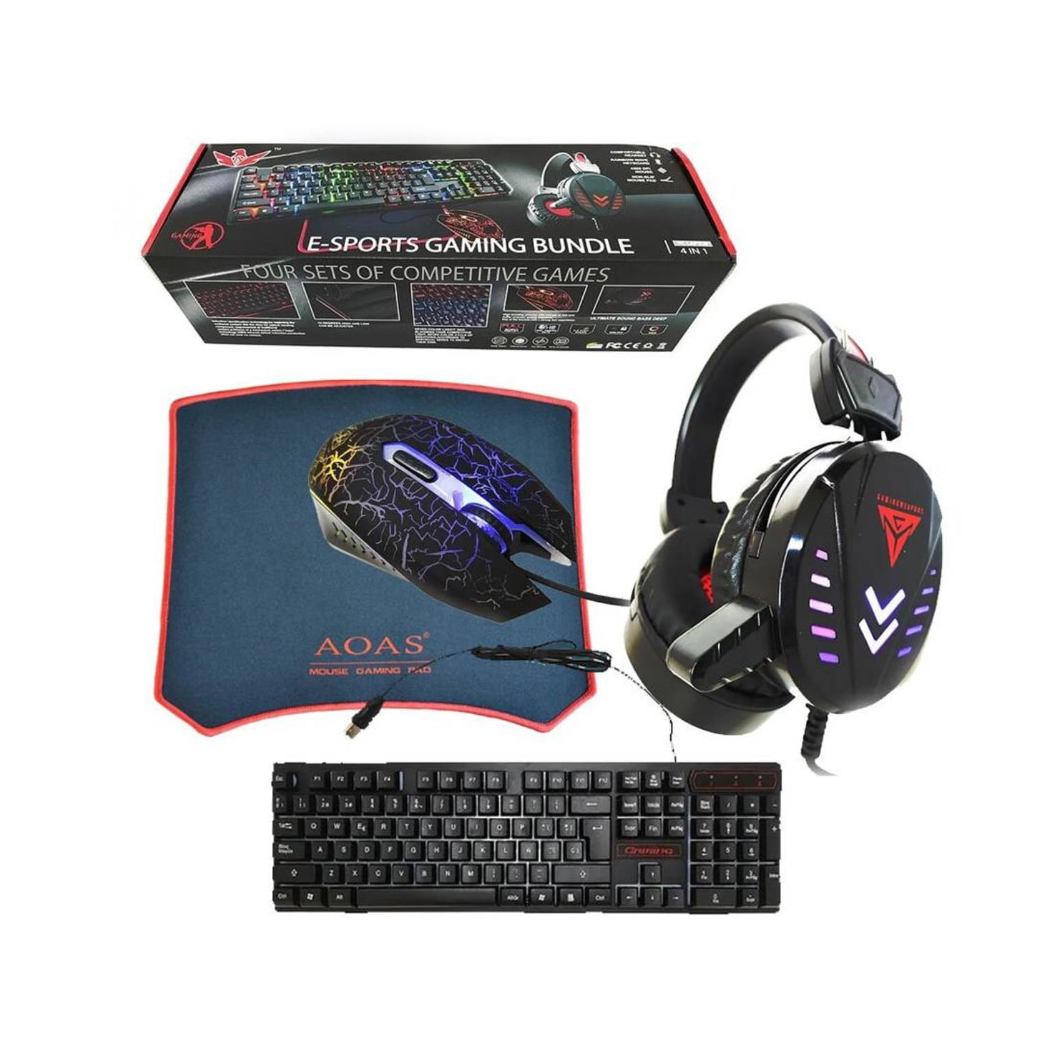 Importclick - Kit Gamer E-sport Pro 4 En 1 Teclado + Mouse + Auricular + Pad