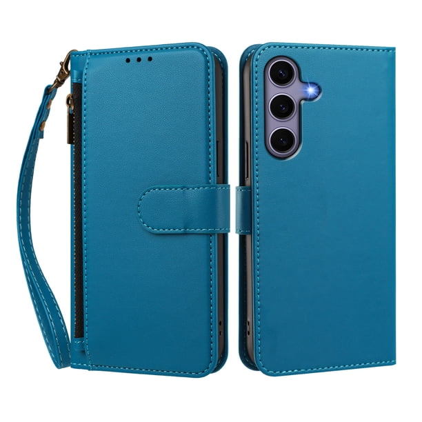 Funda Tipo Billetera para samsung galaxy S24/25 con Soporte y Bolsillo con Cierre Azul