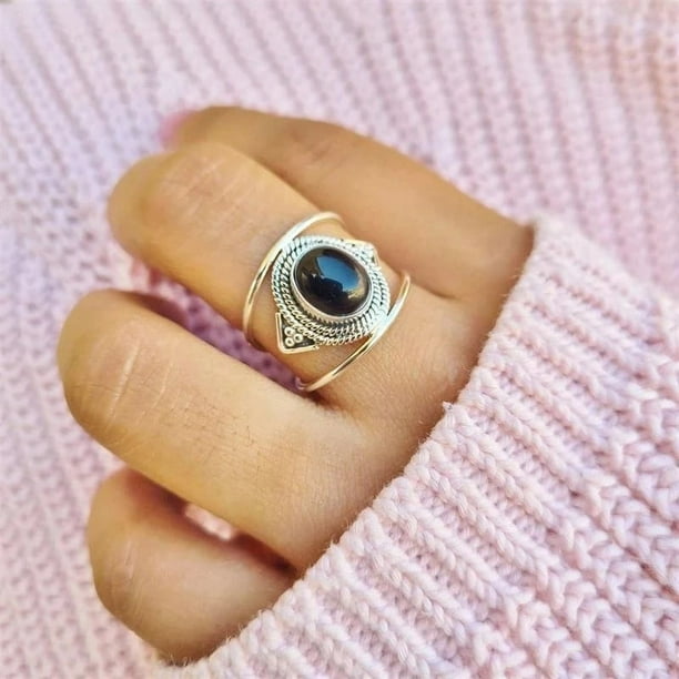 Elegant Black Stone Zircon Bridal Ring - Perfect for Engagement, Wedding, and Party Jewelry