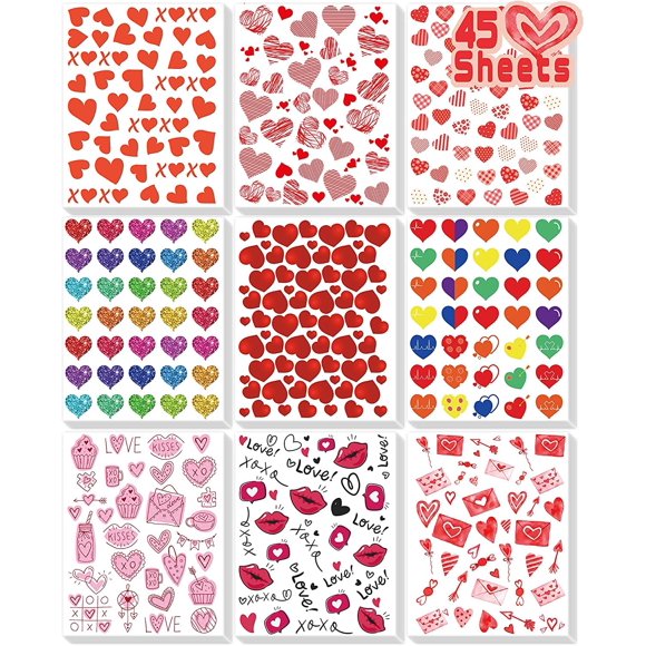 Pegatinas LINAYE con forma de corazón de San Valentín, 2000 unidades, para niños, 45 hojas