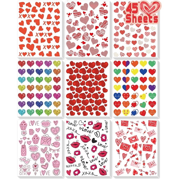 Pegatinas LINAYE con forma de corazón de San Valentín, 2000 unidades, para niños, 45 hojas