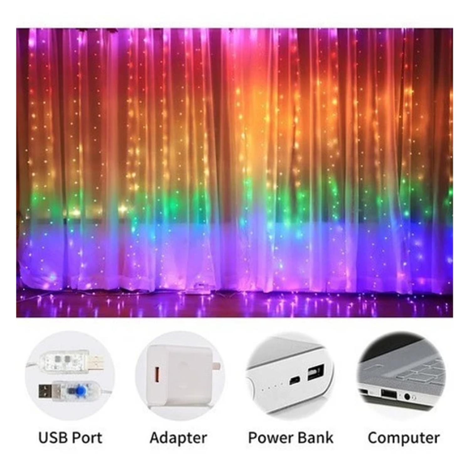Crusec - Cortinas Serie Luces 300 Led Decorativas Usb 8 Modelo 3x2.8m