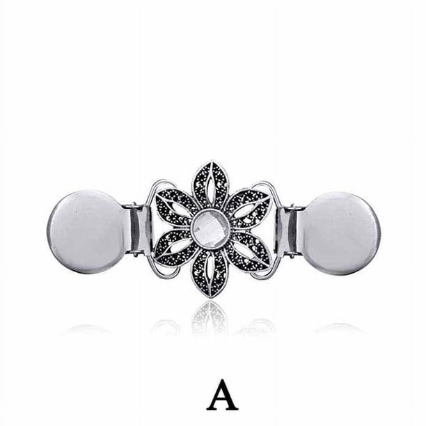 1pc Vintage Sweater Shawl Clip - Elegant Metal Brooch for Dresses, Cardigans, and Collars - Flower Pattern Design