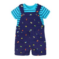 Babykids Divana - Conjunto Jardinera + Polera Bebes - Niño 9M Azul Con Polera Celeste De Rayas