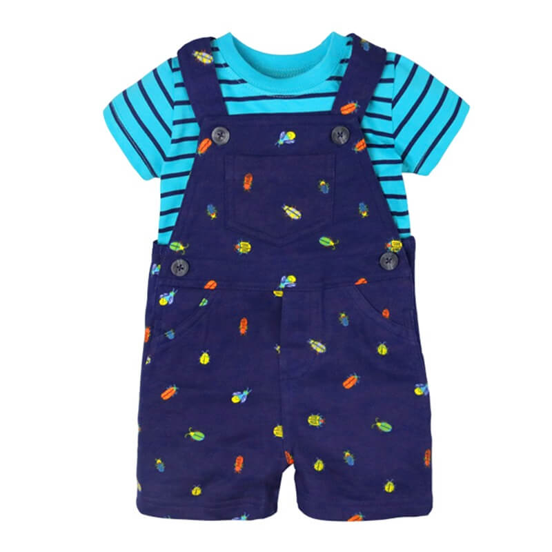 Babykids Divana - Conjunto Jardinera + Polera Bebes - Niño 12M Azul Con Polera Celeste De Rayas