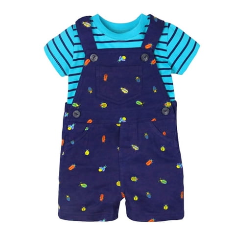 Babykids Divana - Conjunto Jardinera + Polera Bebes - Niño 6M Azul Con Polera Celeste De Rayas