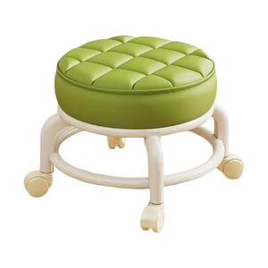 Magideal - Silla Pequeña Con Ruedas Y Asiento Bajo, Reposapiés Móvil, Cómodo Taburete Giratorio De 360 Grados De Cuero Sintético Para Peluquería En Casa, Salón