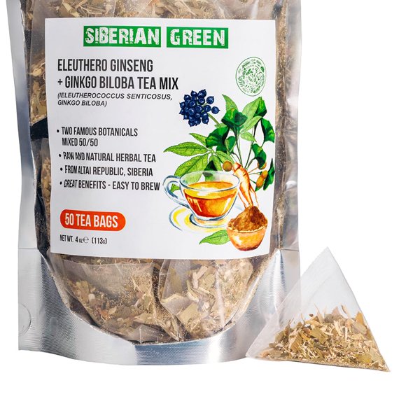 Té Siberian Green de Ginkgo y Ginseng, 50 bolsitas naturales