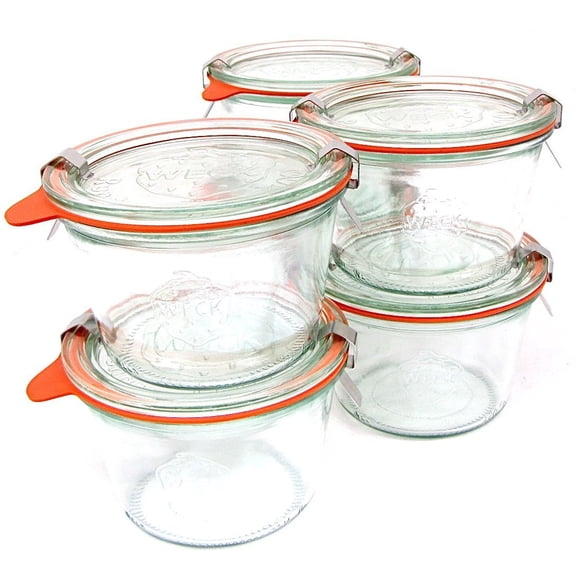 Tarros de molde WECK 741 de 0,25 L con tapas, 6 anillos y 12 abrazaderas