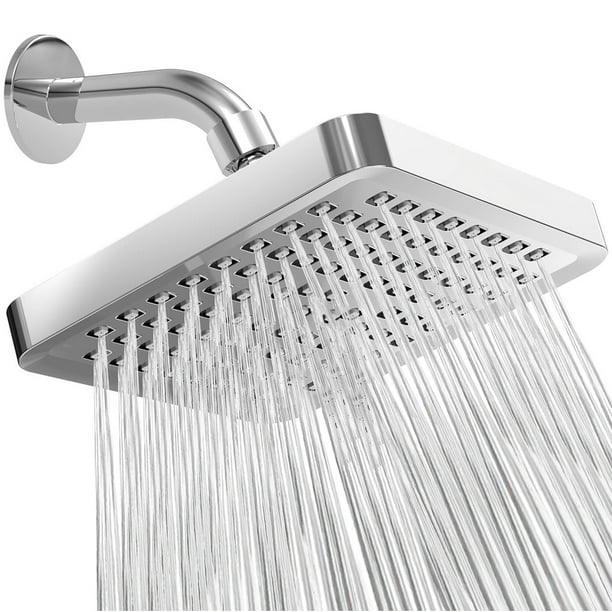 Cabezal De Ducha, Lluvia De Alta Presión, Aspecto Moderno De Lujo, Instalación De 1 Minuto, Los Cabezales De Ducha De Repuesto Ajustables Perfectos (cuadrado 6 Pulgadas, Cromo Pulido De Lujo)