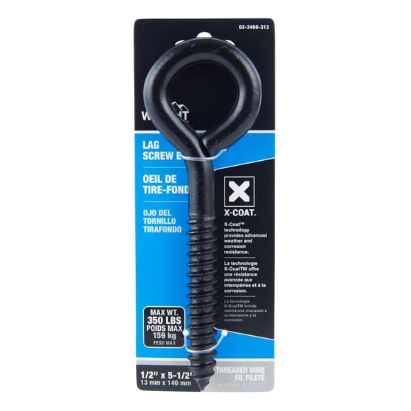 Tag Screw Eye Wright, acero negro, 1/2 x 14 cm, 160 kg, 1 paquete
