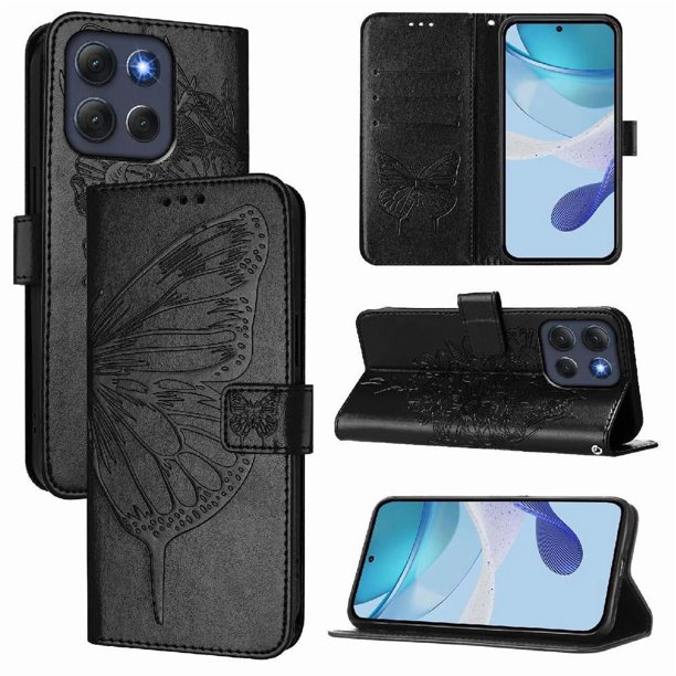 Funda Cartera Mariposa Para Motorola Moto G86 Con Soporte Y Ranuras Para Tarjetas Negro