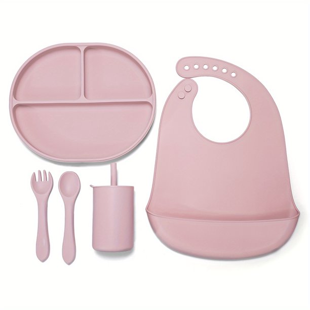Toddler Cutlery Set, Silicone Infant Toddler Eating Set, Baby Silicone Cutlery, Toddler Eating Cutlery, Dividers Under Plate With Suction Cups To Prevent Falling, Dividers Bib Soft Spoon Fork Water Cu