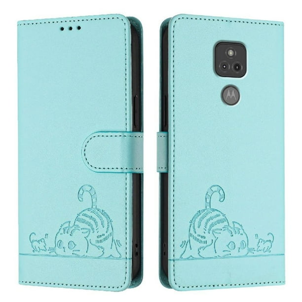 Funda tipo cartera FOXDOCK para Motorola MOTO G PLAY 2021 con soporte, ranuras, RFID, diseño de gato