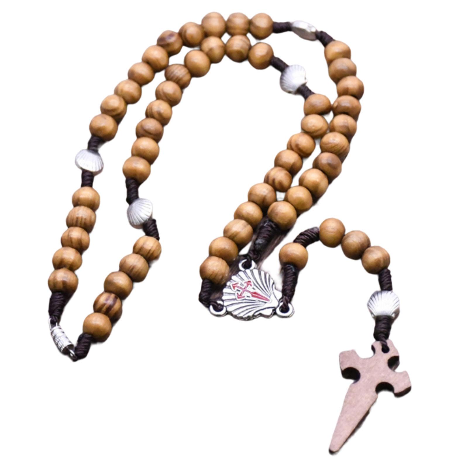 Magideal - Collar De Cuentas De Con Crucifijo, Rosarios De Madera, Joyería Religiosa Para Mujeres Y Hombres St. Colgante De Cruz Con Medalla De C