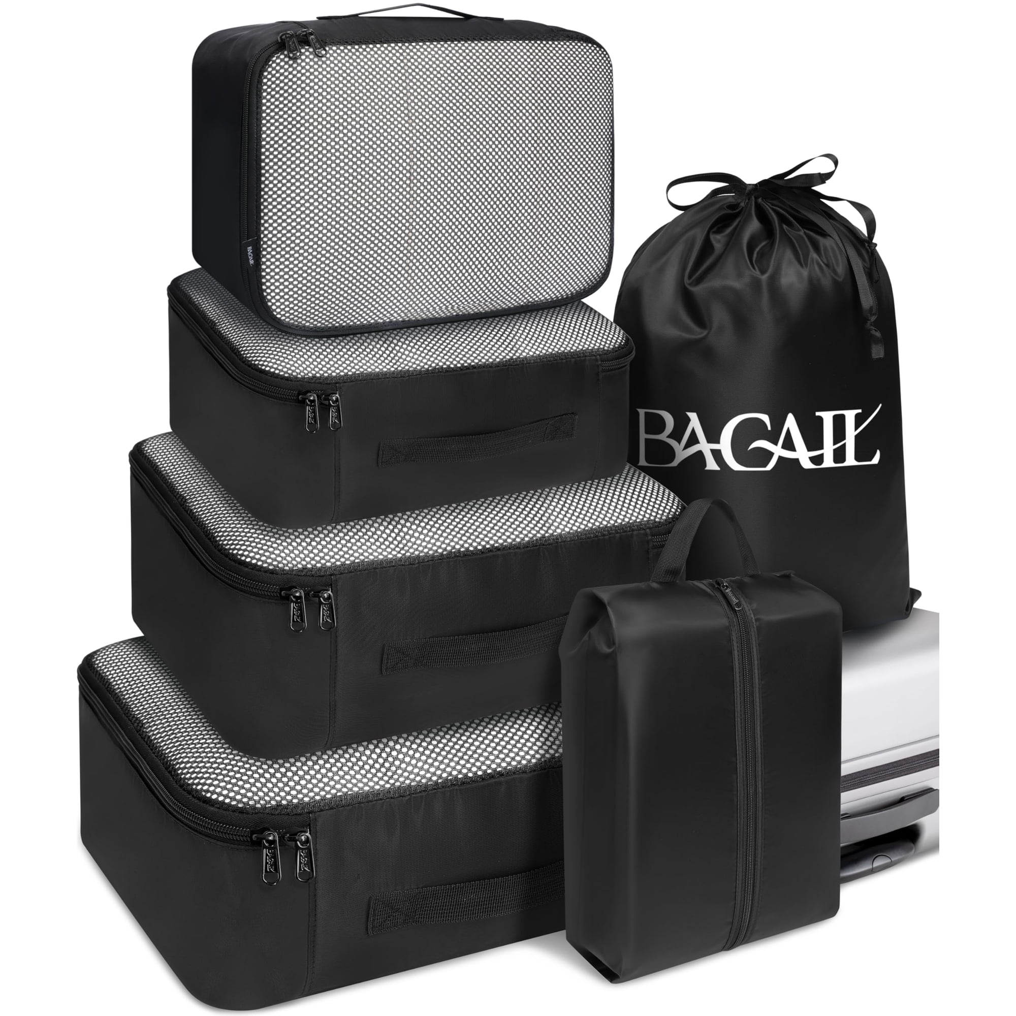 Juego De 6 Organizadores De Equipaje Bagail De Packing Cubes, Color Negro