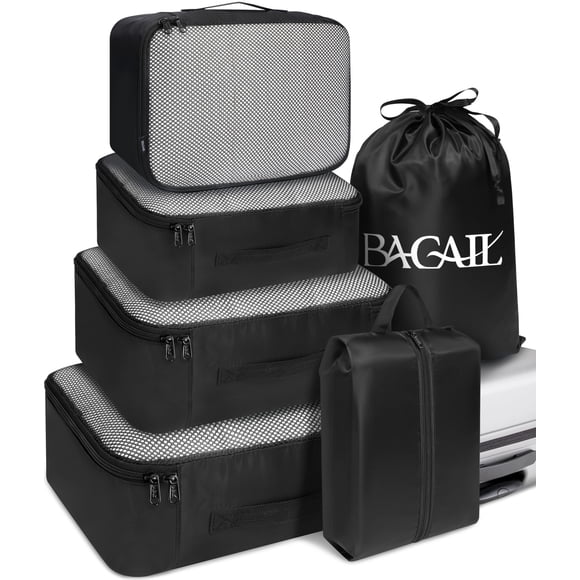 Juego de 6 organizadores de equipaje BAGAIL de Packing Cubes, color negro
