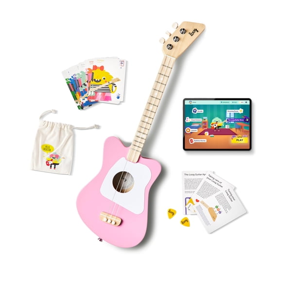 Guitarra acústica Loog Mini para niños principiantes de 3 cuerdas, 3 o más