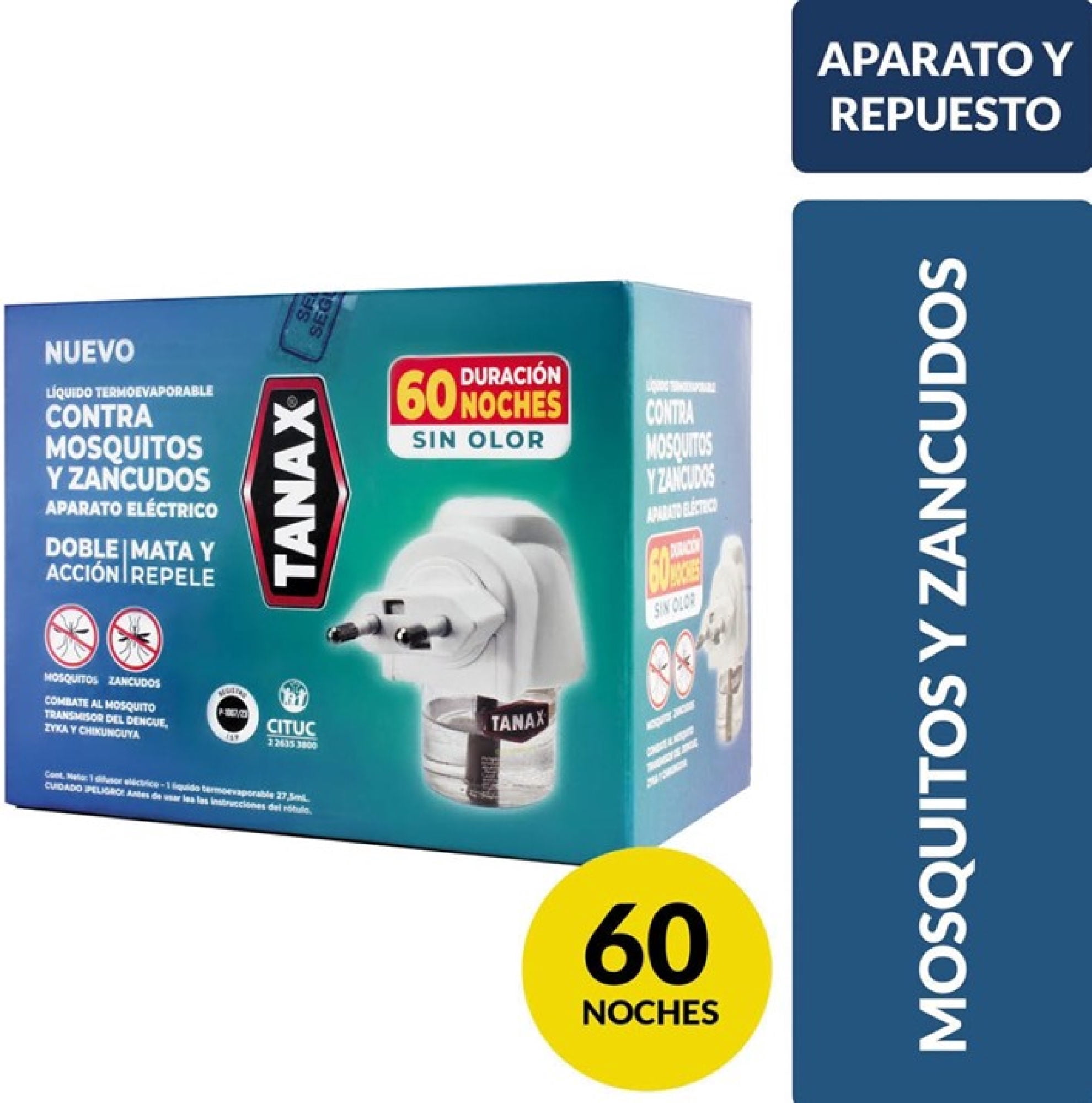Insecticida Eléctrico Repuesto + Aparato Termoevaporable Mata Mosquitos Y Zancudos Sin Olor 27.5 ml Tanax