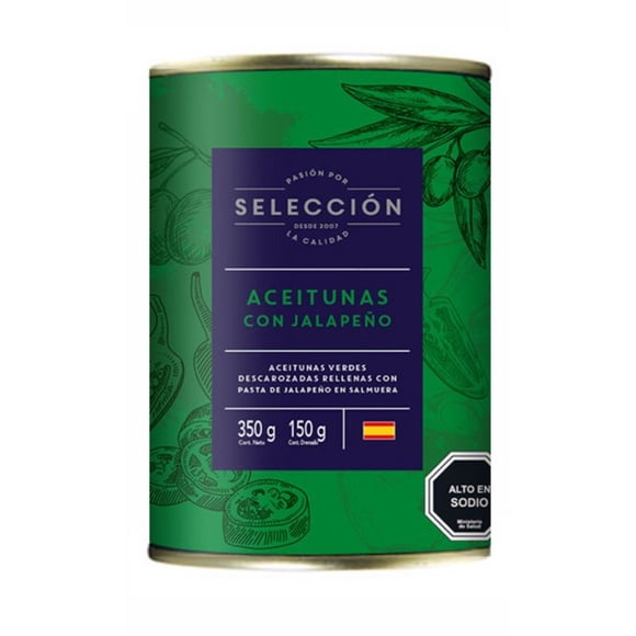 Aceitunas Rellenas con Jalapeño, Drenado 150 g - Neto 350 g