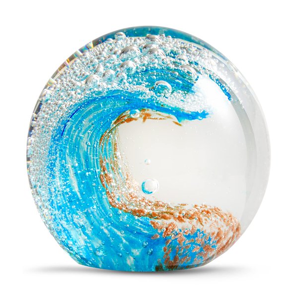 Escultura EUSTUMA 8 cm Ola del Océano de Vidrio Azul