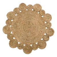 Genérico - Alfombra Redonda Yute Borde Círculos Intercalado Natural Jhn