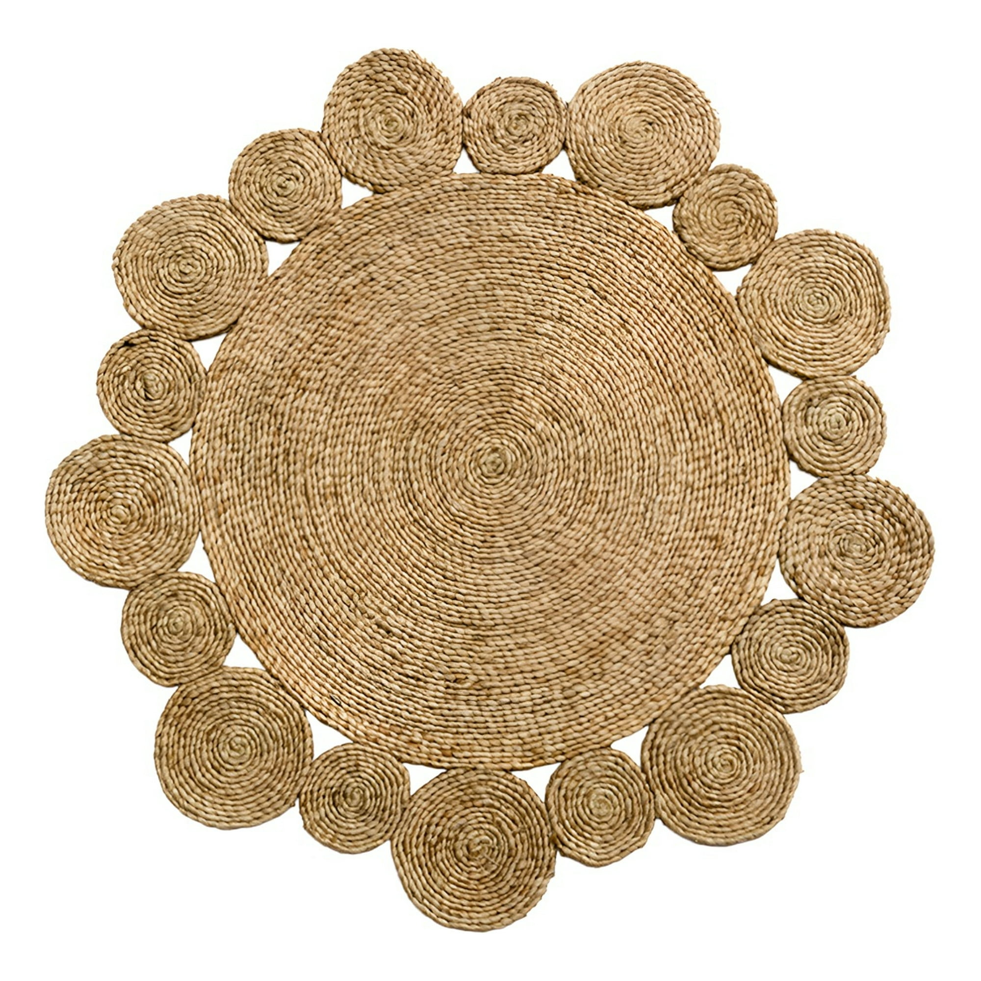 Genérico - Alfombra Redonda Yute Borde Círculos Intercalado Natural Jhn