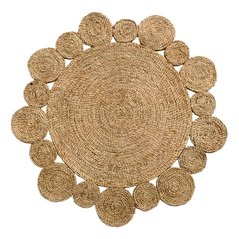 Genérico - Alfombra Redonda Yute Borde Círculos Intercalado Natural Jhn