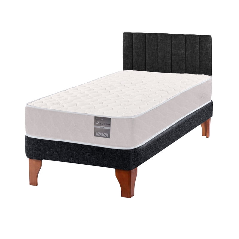 5º Sueño - Cama Europea 1,5 Plaza Luna + Respaldo Tubular + Patas Plastico Color Caoba