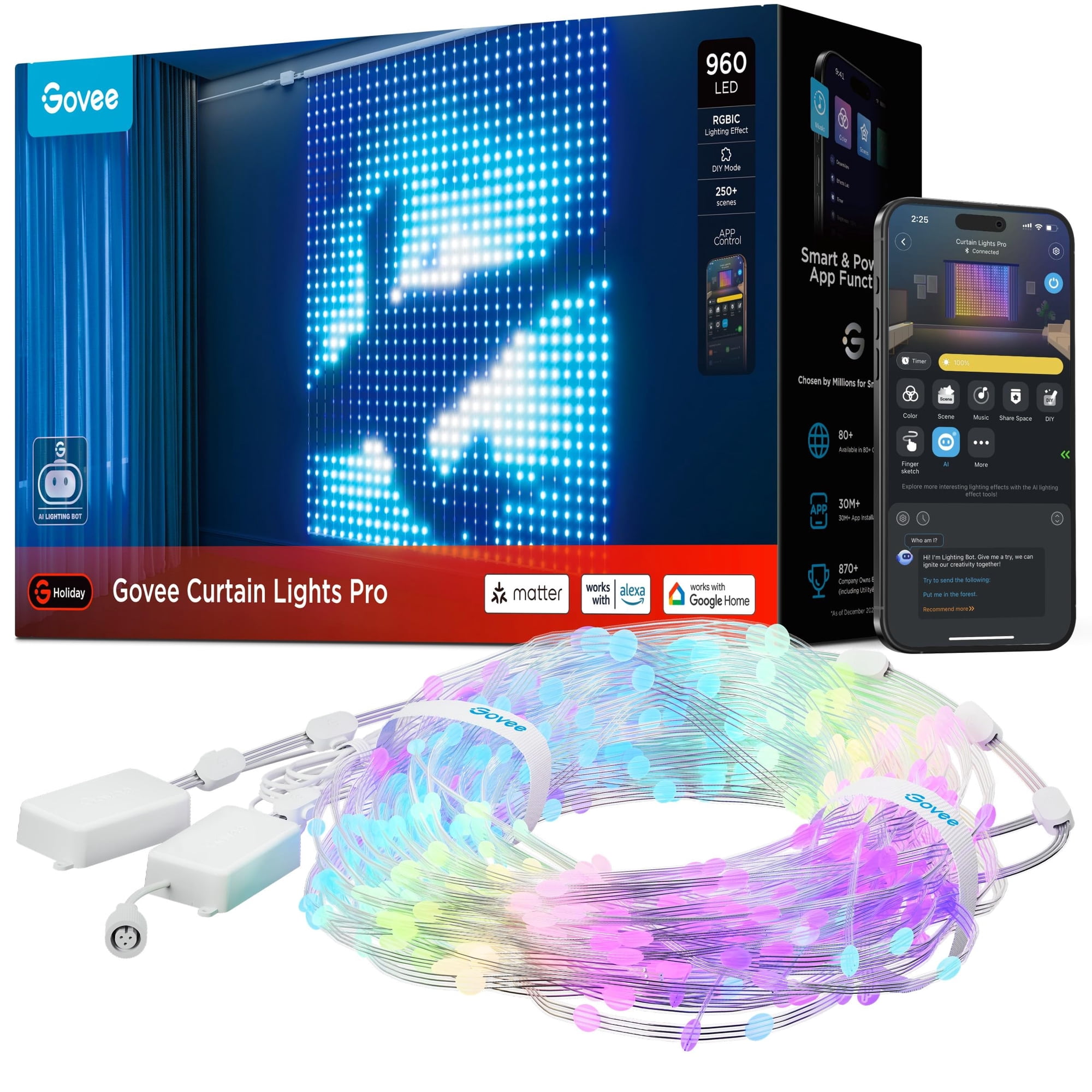 Luces De Cortina Govee Pro 960 Led Con Cambio De Color 165 X 176 Cm