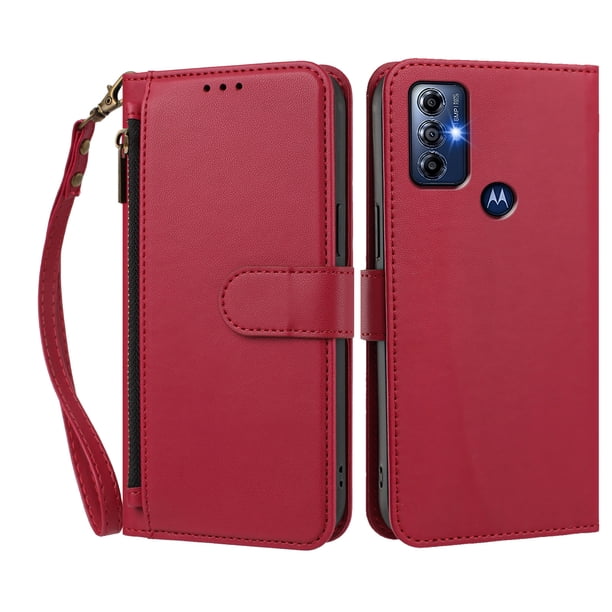 Funda Tipo Billetera para Motorola Moto G Play 2023 con Soporte y Bolsillo con Cierre Rojo
