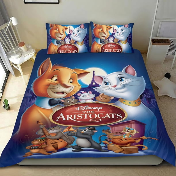Los Aristogatos Conjunto de sábanas temático, trío de piezas, cómodo y amigable con la piel, diseño único, regalo de decoración para el hogar para familiares, amigos y fans, 90 cm * 190 cm