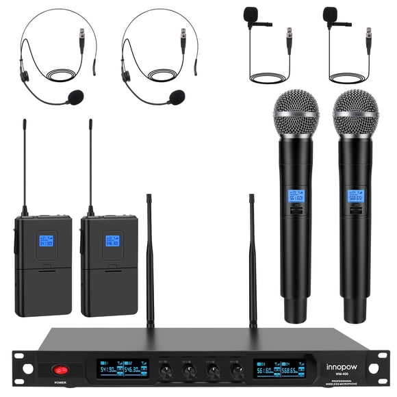 Sistema De Micrófono Inalámbrico Innopow 4 Canales Quad UHF