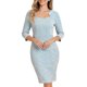 thumbnail image 4 of INSPIRE CHIC Vestido a Cuadros para Mujer Cuello Cuadrado Manga 3/4 Vestido Ajustado Midi de Trabajo XS Azul, 4 of 6