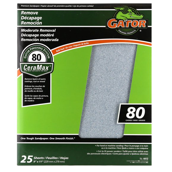 Papel de lija Gator CeraMax, 11 x 9 cm, cerámica de grano 80, 1 paquete (paquete de 25)