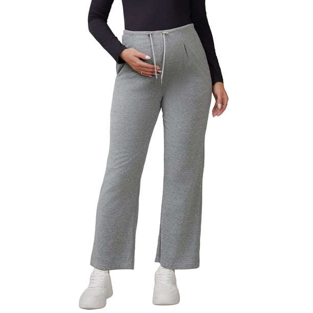 INSPIRE CHIC Pantalones de Maternidad para Mujeres, Cintura Elástica con Cordón, Sobre el Vientre, Pierna Ancha, Pantalones de Embarazo con Bolsillos M Gris Claro