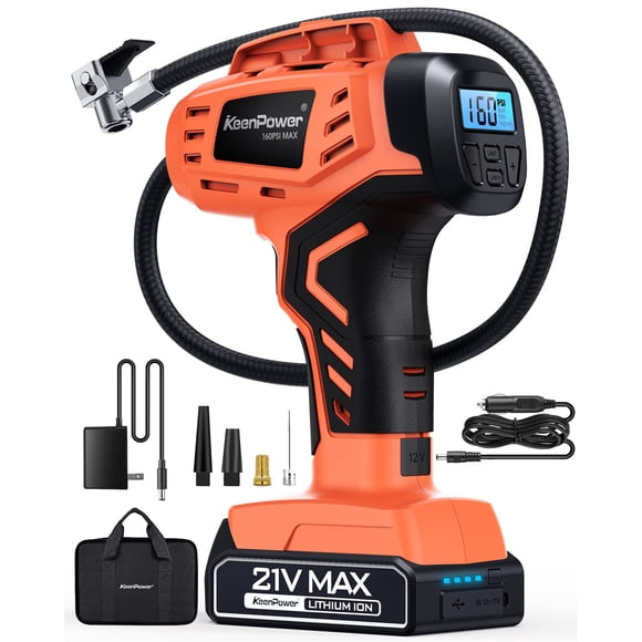 Compresor de aire inflador de neumáticos KeenPower 21 V inalámbrico con batería