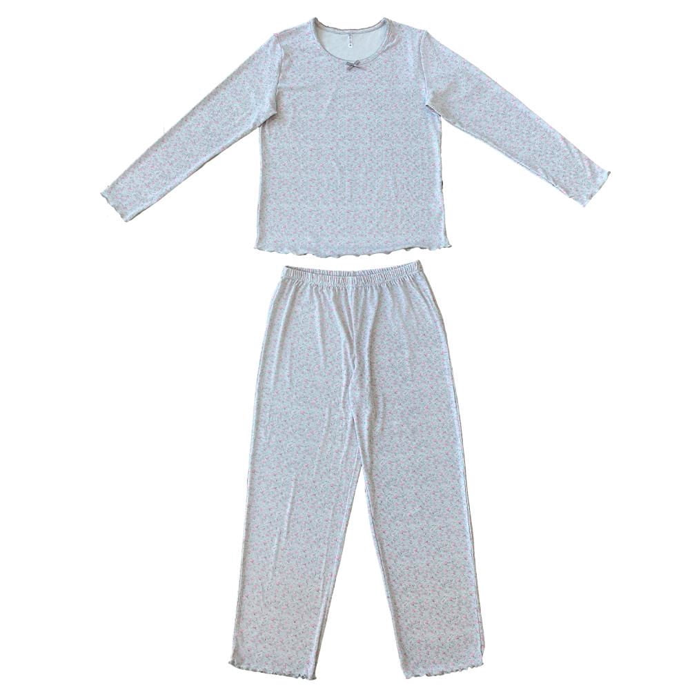 Boulevard - Pijama Mujer Manga Larga Cozy Gris Flores Rosa Talla M