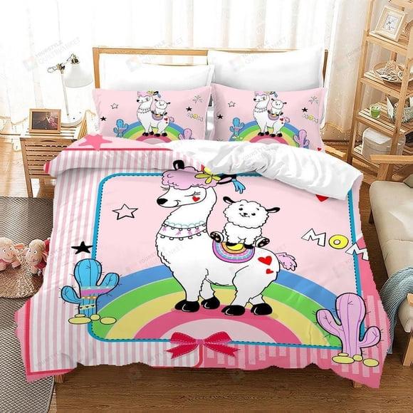 Cartoon Alpaca Rainbow Quilt Duvet Cover Set Pillowcase Bedclothes Kids3-Piece Bedding Set