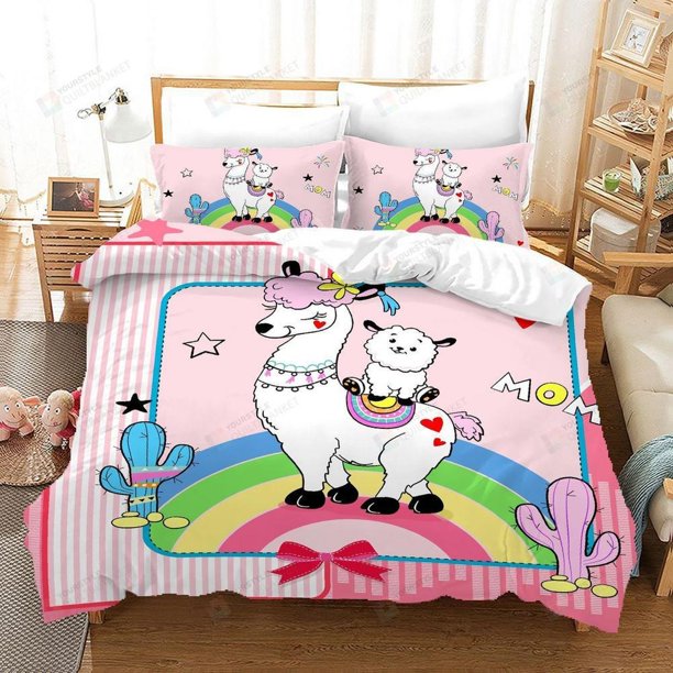 Cartoon Alpaca Rainbow Quilt Duvet Cover Set Pillowcase Bedclothes Kids3-Piece Bedding Set