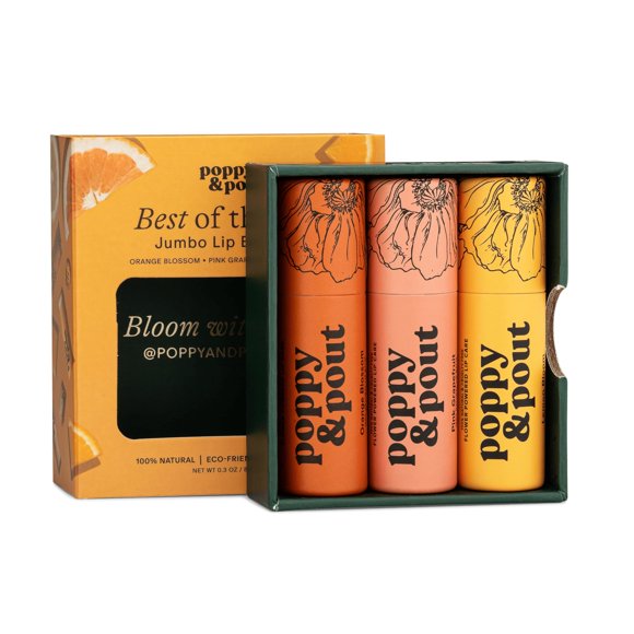 Bálsamo labial Poppy & Pout pack de 3 sabores cítricos 8,5 g